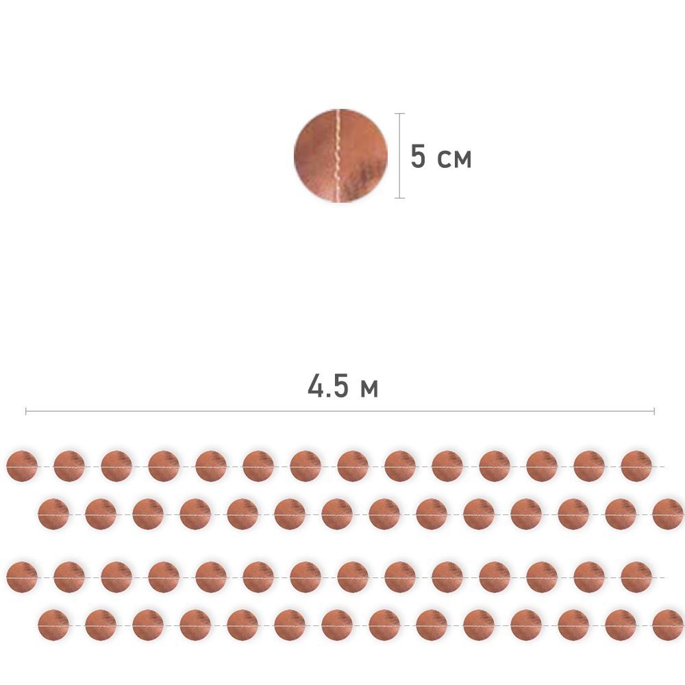Гирлянда "Кружочки" металик 5 см х 4,5 м, Розовое Золото