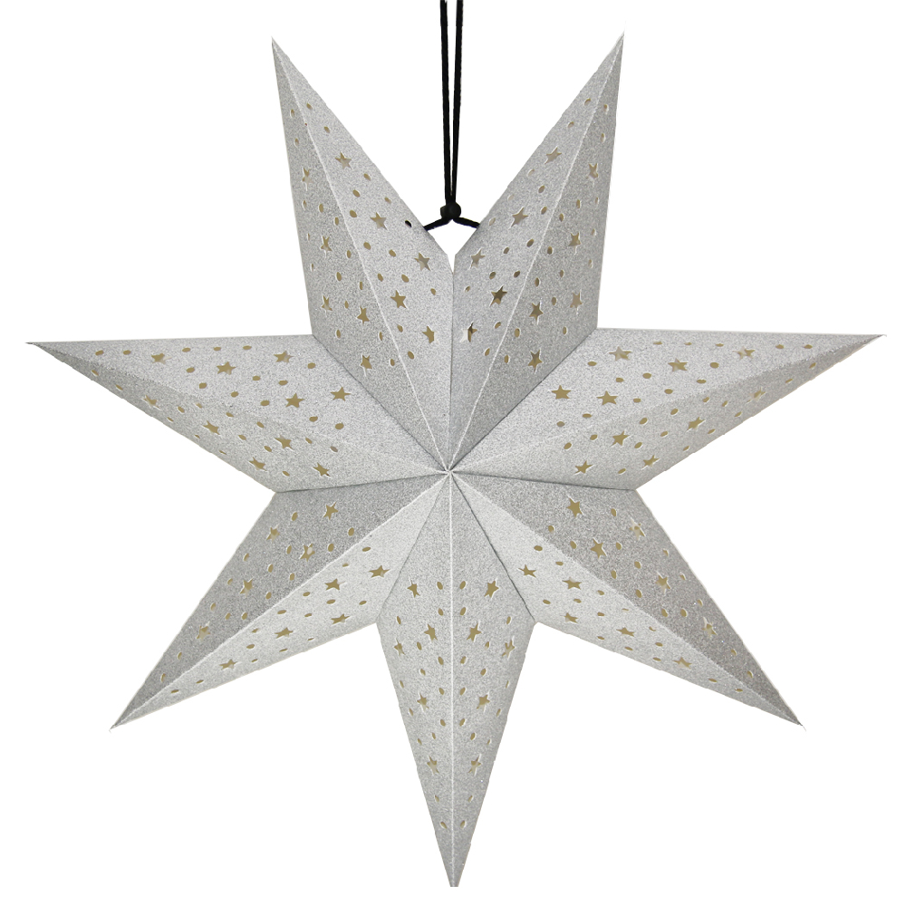 Звезда семиконечная бумажная блеск 45 см, точки и звездочки, серебро Звезда семиконечная бумажная блеск 45 см, точки и звездочки, серебро