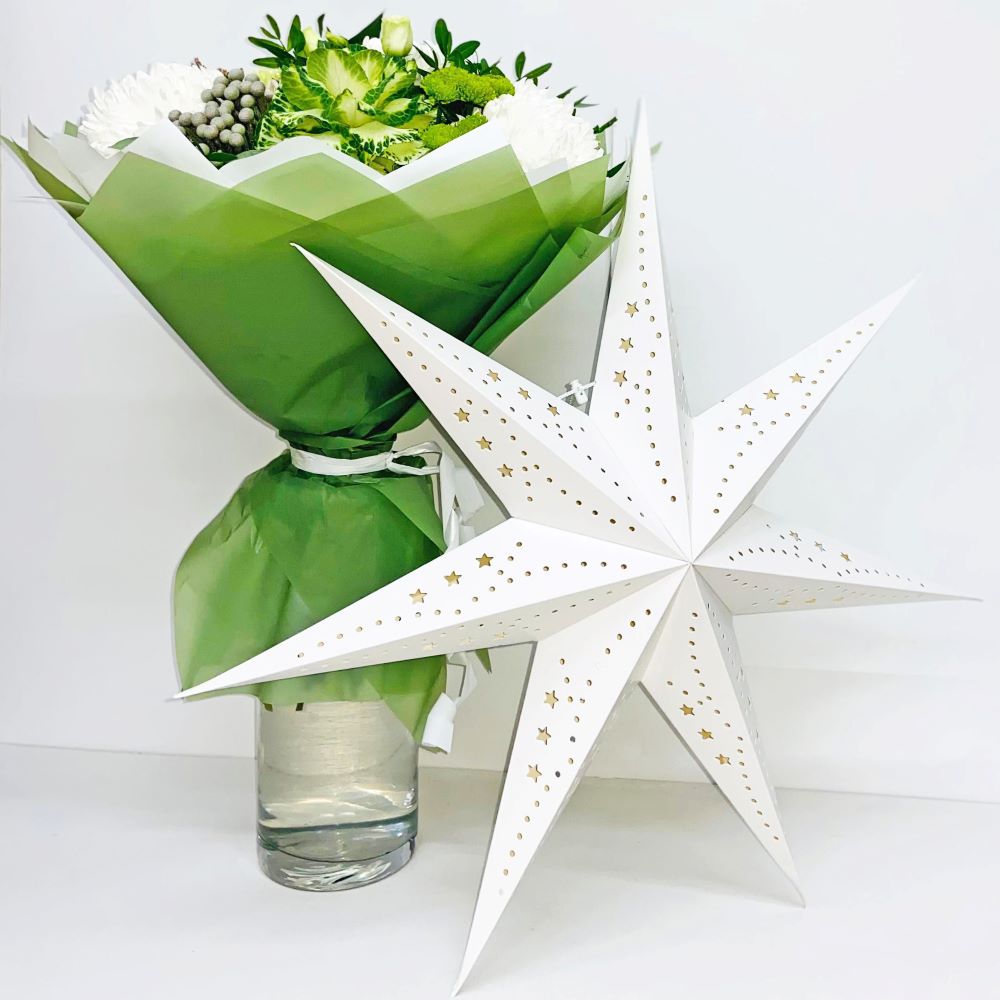 Звезда семиконечная бумажная 60 см, Звезды и кружочки, белый Звезда семиконечная бумажная 60 см, Звезды и кружочки, белый