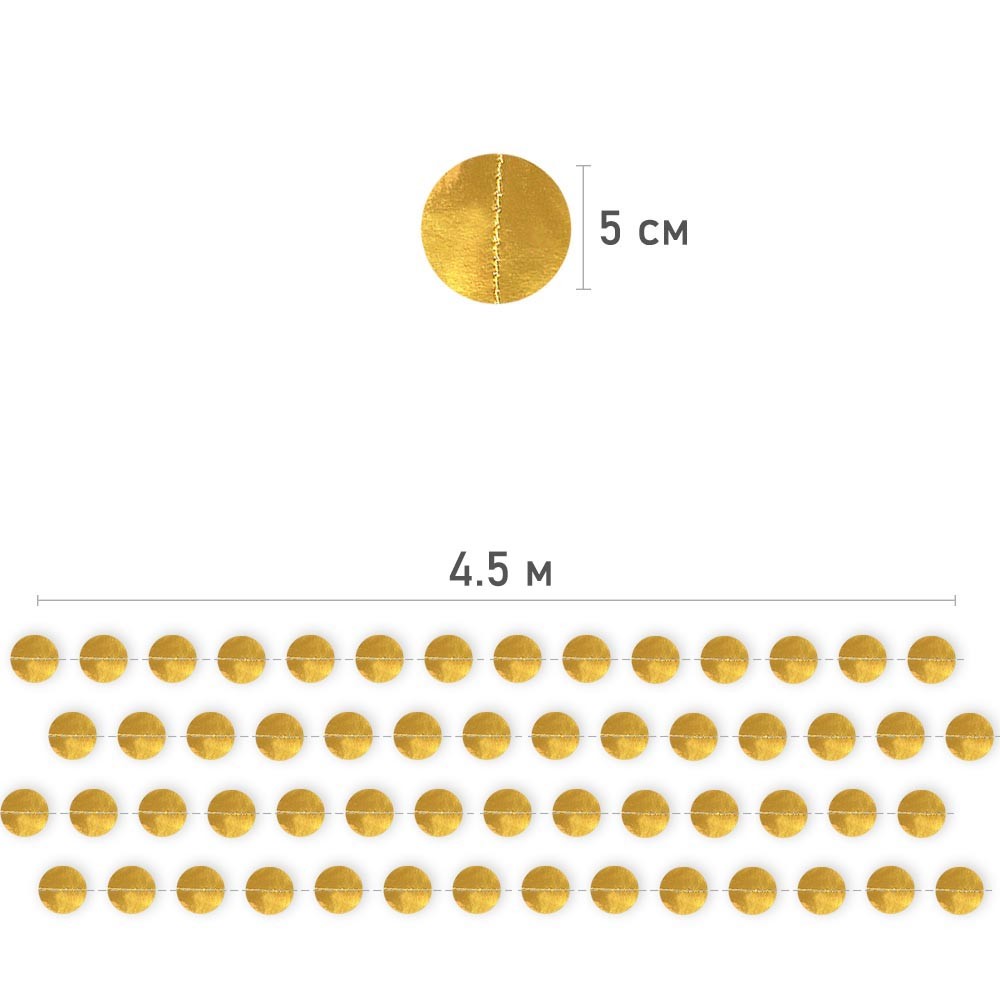 Гирлянда "Кружочки" металлик 5 см х 4,5 м, Золото Гирлянда "Кружочки" металлик 5 см х 4,5 м, Золото