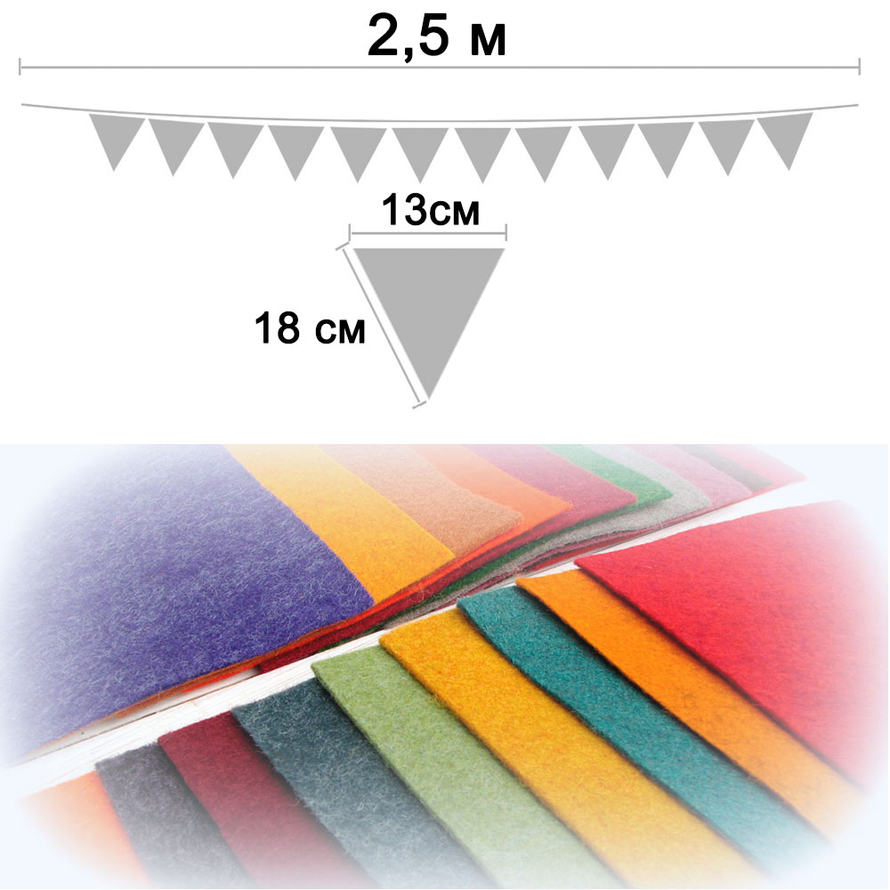 Гирлянда флажковая из фетра № 1 (13 х 18 см) 2,5 м