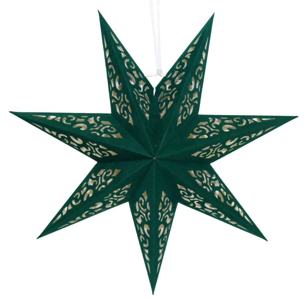Звезда семиконечная из бархатной бумаги 45 см, Вензель, зеленый Звезда семиконечная из бархатной бумаги 45 см, Вензель, зеленый