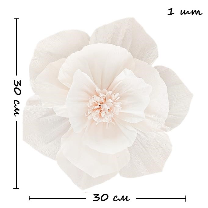 Бумажный цветок гофрированный 30 см айвори+айвори
