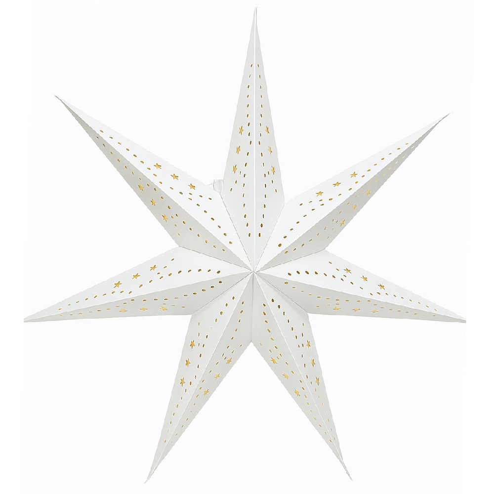 Звезда семиконечная бумажная 60 см, Звезды и кружочки, белый Звезда семиконечная бумажная 60 см, Звезды и кружочки, белый