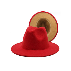 Шляпа Федора фетровая 2 цвета, красный+бежевый
