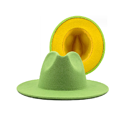 Шляпа Федора фетровая 2 цвета, салатовый+желтый