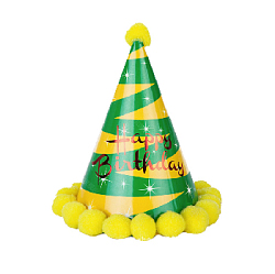 Колпачок с помпончиками "Happy Birthday" Салюты желтый+зеленый