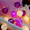 Гирлянда "Ротанговые шарики" 2м х 5,5см х 20 ламп, от сети, белый+малиновый+фиолетовый