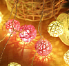 Гирлянда "Ротанговые шарики" 3м х 5,5см х 20 ламп, от сети, белый+розовый