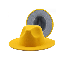 Шляпа Федора фетровая 2 цвета, желтый+серый
