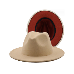 Шляпа Федора фетровая 2 цвета, бежевый+красный