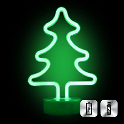 Светильник неоновый на подставке "Елка" 21 х 20 см зеленый , от батареек и USB