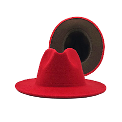 Шляпа Федора фетровая 2 цвета, красный+коричневый